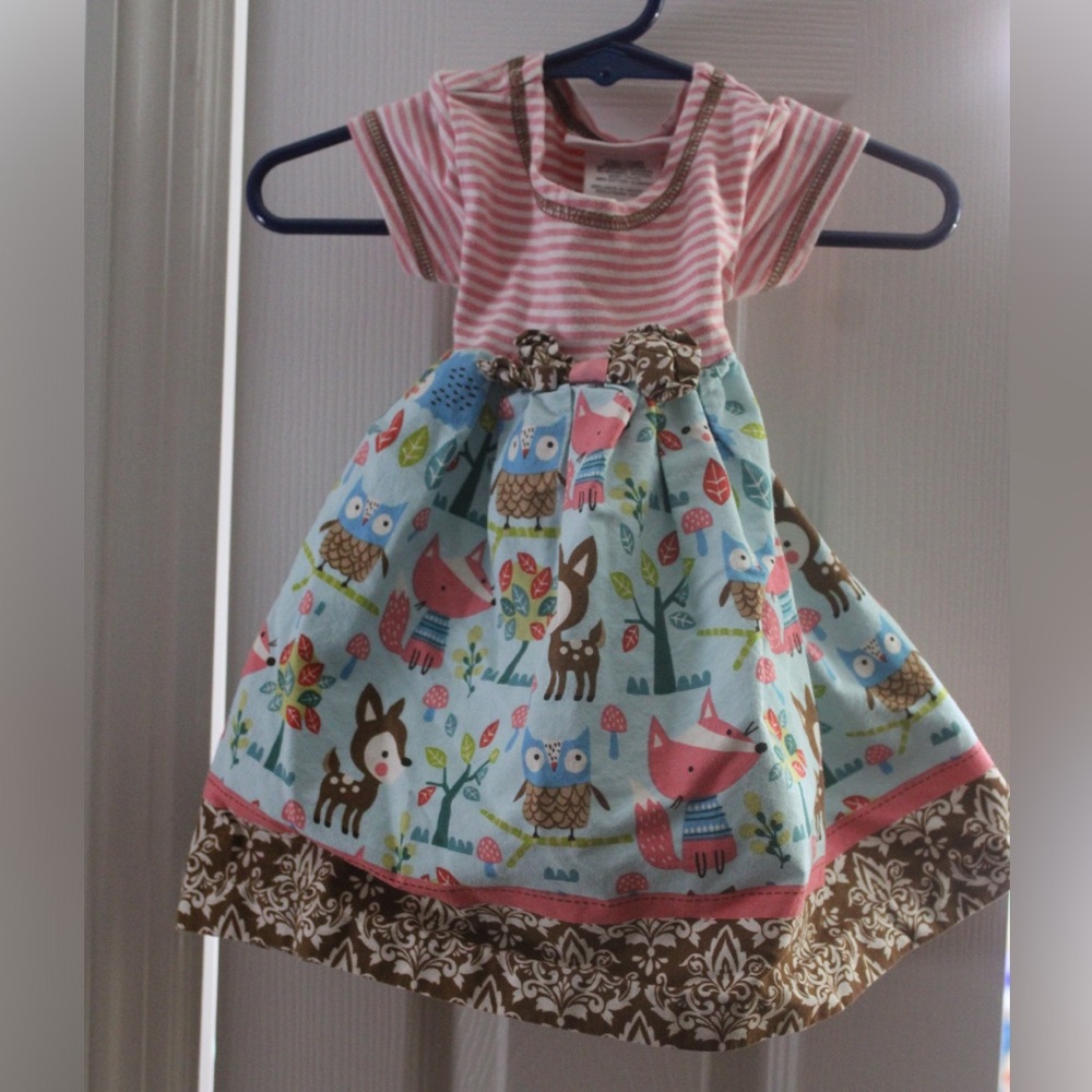 Bonnie Baby NEW 12M Girls Pink/Blue Owl Dress with panties/diaper cover